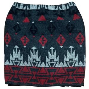 VTG The Last Best Place Southwestern Wool Blend Mini Skirt Black Red Aztec Sz 10